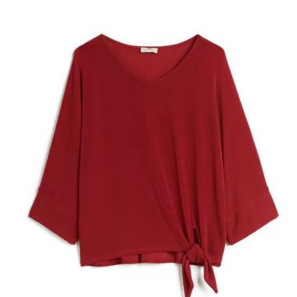 LAURA:  Tie Detail 3/4 Sleeve Top - red - Picture 4 of 8